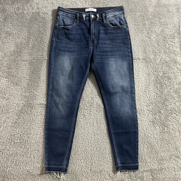 KanCan Jeans Womens Size 13/30 Skinny Raw Hems Dark Wash Stretch Blue Denim - Picture 1 of 7